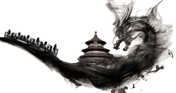 国风水墨龙透明PNG图片，高清装饰元素，笔触墨迹设计素材下载