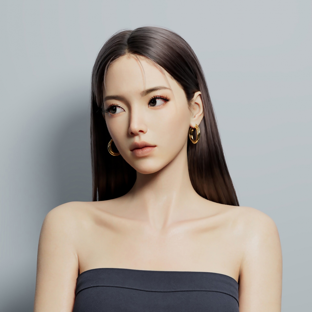 高清长发气质美女3D平板壁纸，2732x2732分辨率，精美平板电脑背景图片免费下载