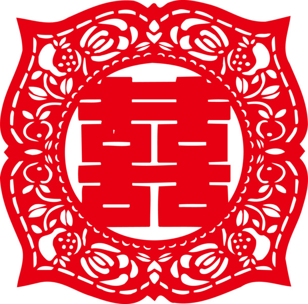 红色结婚剪纸PNG透明图片，高清装饰花纹，设计素材免费下载