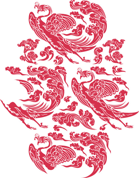剪纸凤凰PNG透明图，高清动物装饰元素，设计素材免费下载