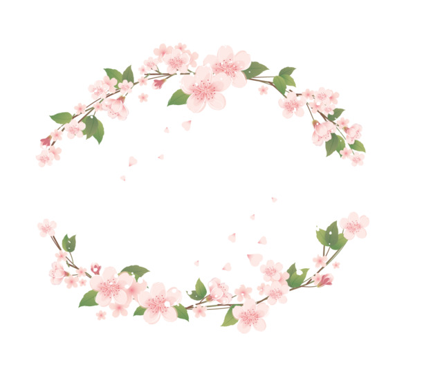高清PNG桃花花环边框，透明装饰元素，设计素材下载