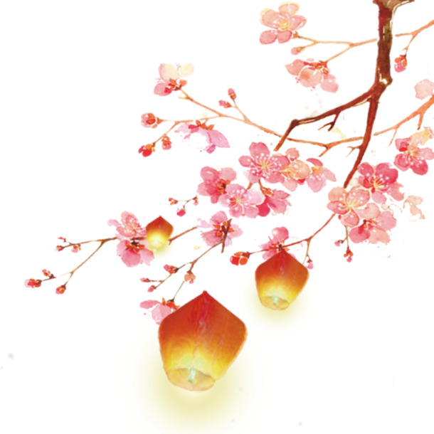中国风桃花孔明灯PNG透明图片，高清装饰元素与设计素材下载