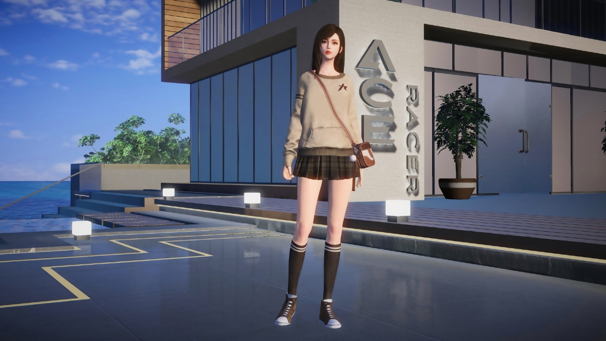 王牌竞速美女惊艳瞬间，百褶裙长腿4K超清壁纸，3840x2160高清下载