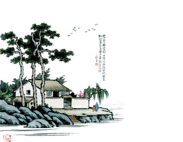 中国风山水画PNG透明素材，高清PSD格式设计元素下载