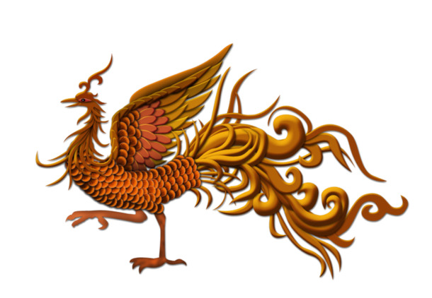铜色凤凰PNG透明图，精美高清，动物装饰元素，设计素材下载
