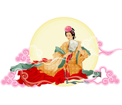中秋佳节美女赏月图，国风高清PNG透明素材，节日氛围浓厚
