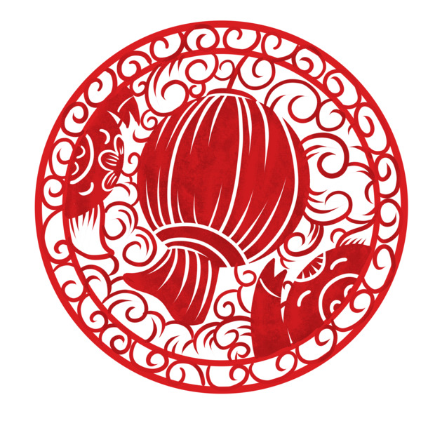 新年红灯笼剪纸PNG素材，高清透明，元旦春节元宵节日必备