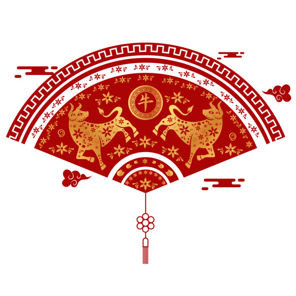 中国风红色传统节日装饰元素，扇子PNG透明图，元旦春节元宵节日素材下载