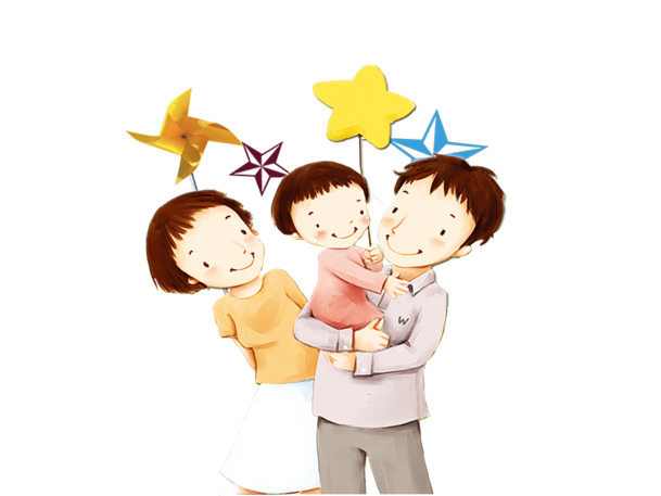 一家三口卡通PNG透明图片，高清节日元素，元旦春节元宵素材下载