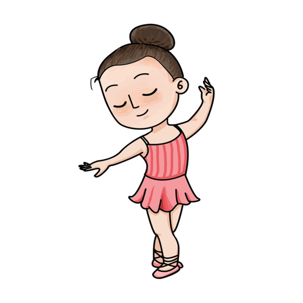 跳舞女孩粉色PNG透明图，手绘卡通元素，高清素材下载