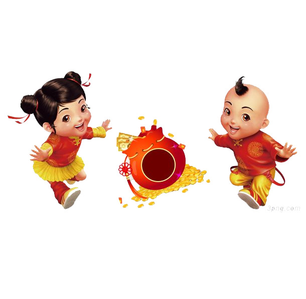 新年娃娃福袋PNG透明图，高清节日元素，元旦春节元宵素材下载