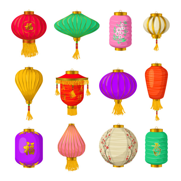 灯笼PNG透明图，高清节日元素，元旦春节元宵素材下载