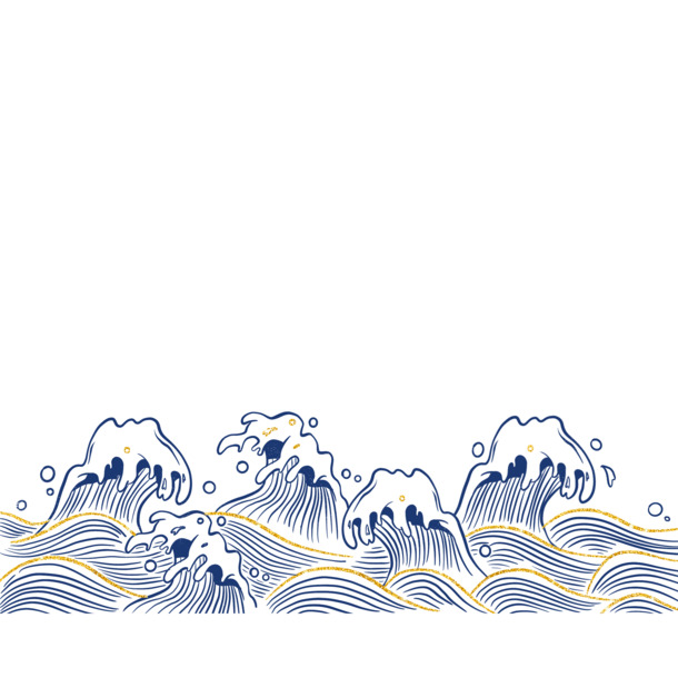 海浪水纹国潮手绘，高清PNG透明图片，卡通元素PSD设计素材下载