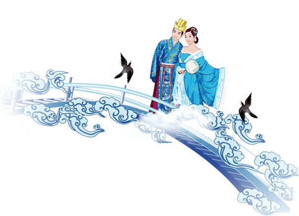 七夕情人节鹊桥海报设计素材，高清PNG透明图片，节日元素丰富，免费下载
