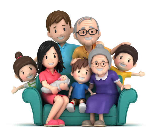 卡通全家福手绘PNG素材，高清透明图片，创意卡通元素设计下载