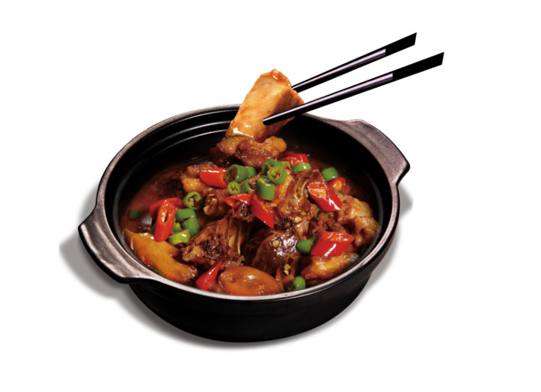 砂锅黄焖鸡米饭高清PNG透明素材，诱人美食装饰元素，生活实用设计下载
