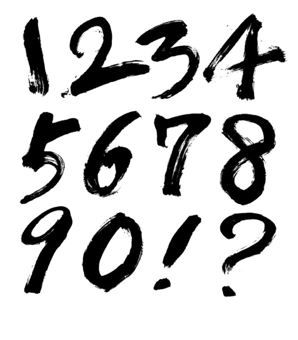 复古黑字PNG透明图，高清毛笔数字，免扣元素，设计素材下载