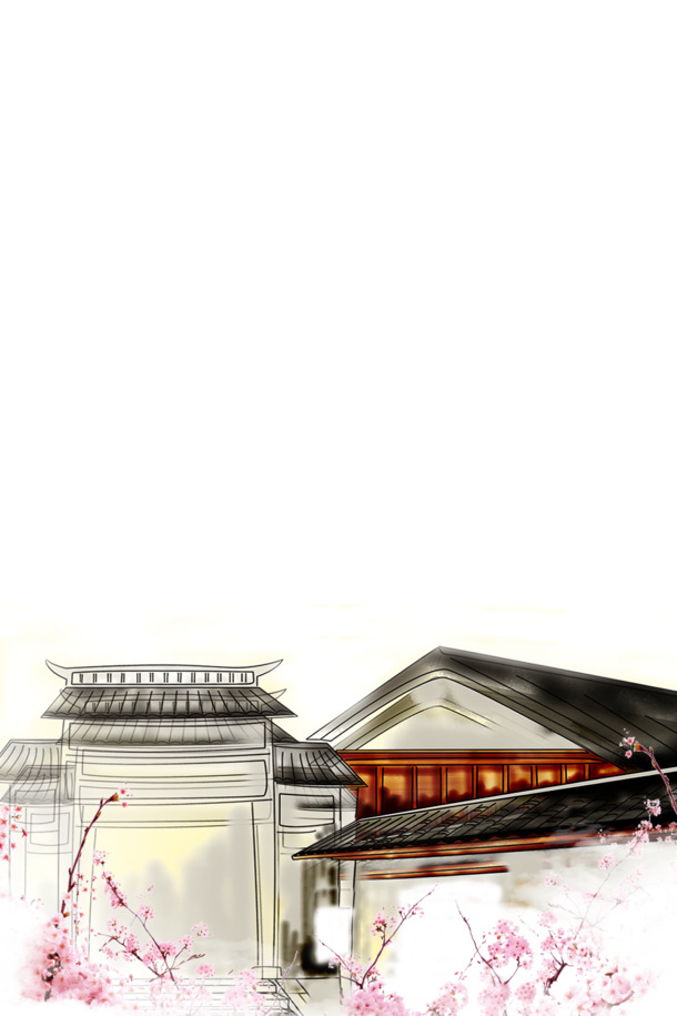 古色古韵建筑PNG透明底图，高清背景元素，设计素材下载