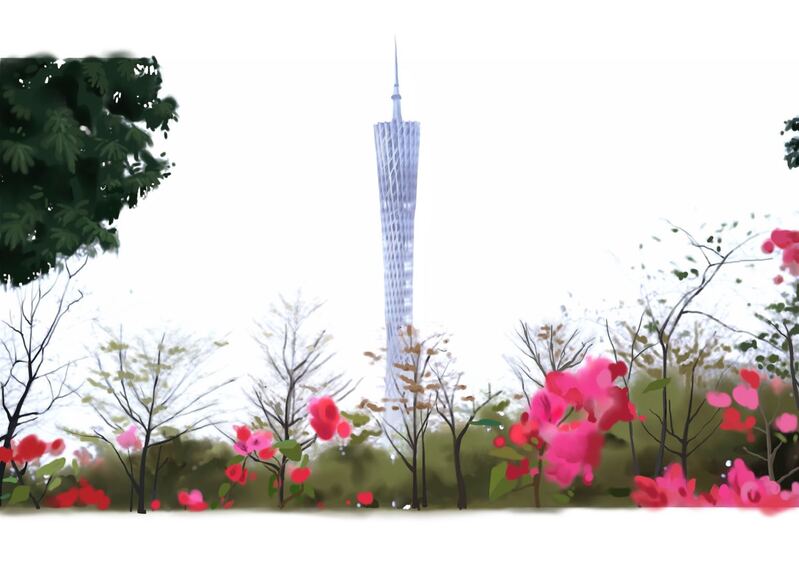 广州春天手绘花开PNG素材，高清透明背景，二十四节气卡通手绘PSD下载