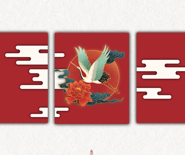 春节古典中国风鹤图PNG背景元素，高清透明设计素材免费下载