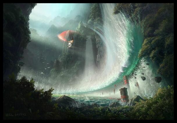 科幻电影元素，深山仰视高清PNG透明背景，卡通手绘图片设计素材下载