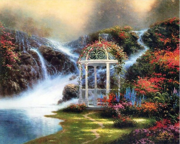 梦幻花园凉亭PNG透明背景图片，高清摄影风景素材下载