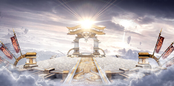 云层天空大门游戏海报背景，高清PNG透明素材，创意Banner设计下载