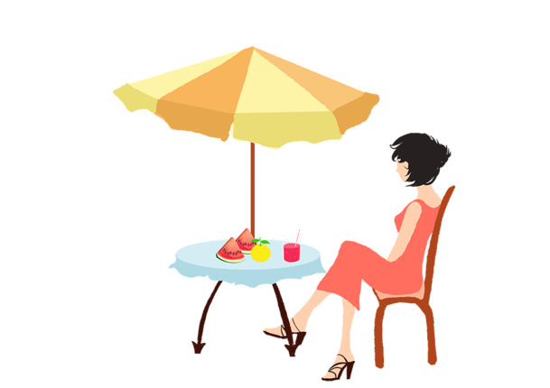 手绘夏日美女休息PNG透明图，节日元素PSD设计素材下载