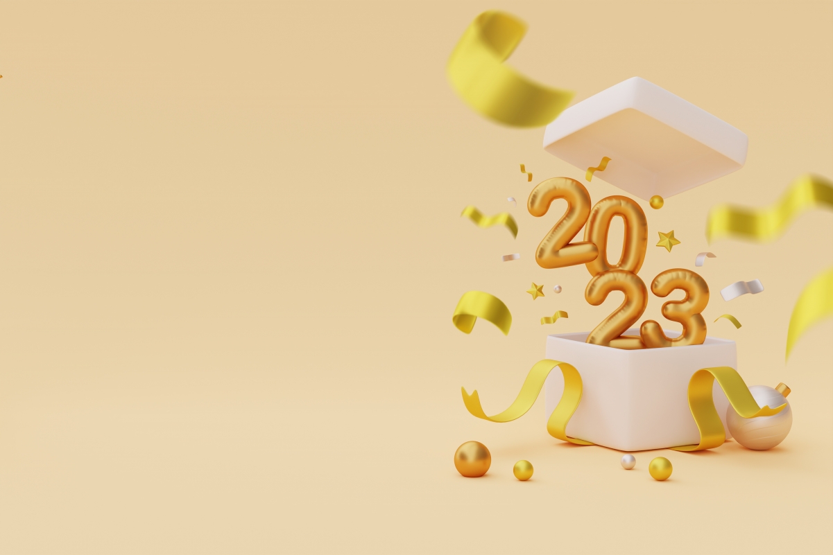 2023新年黄金礼盒，创意简约彩带设计，高清4K壁纸背景图片下载