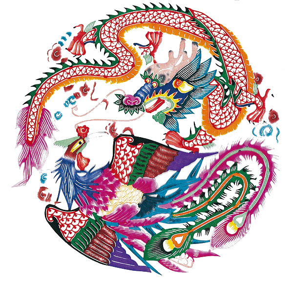 彩色龙凤PNG透明图片，高清装饰花纹，设计素材免费下载