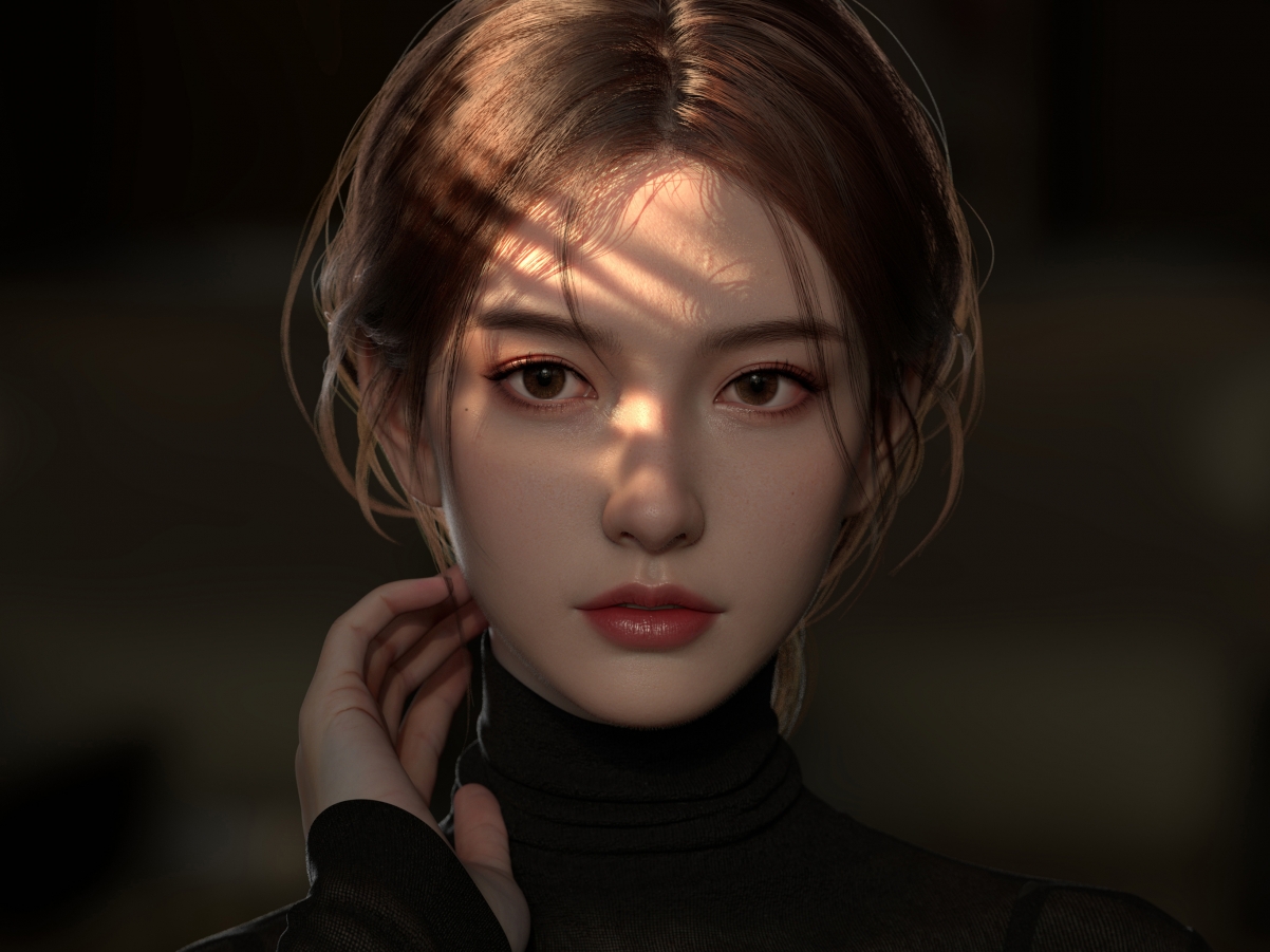 高清女孩3D美女壁纸，黑色上衣搭配平板电脑，优雅又时尚2732x2048