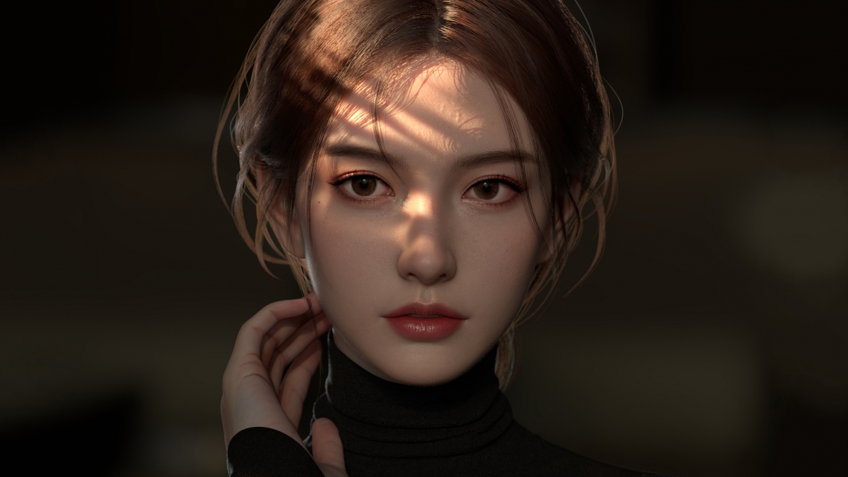 4K高清壁纸，黑色上衣美女3D动漫形象，精致脸庞，3840x2160超清下载