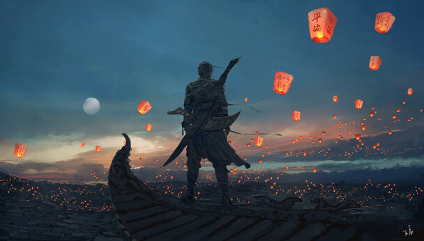 唯美古风武侠花灯PNG透明背景，高清海报设计素材免费下载