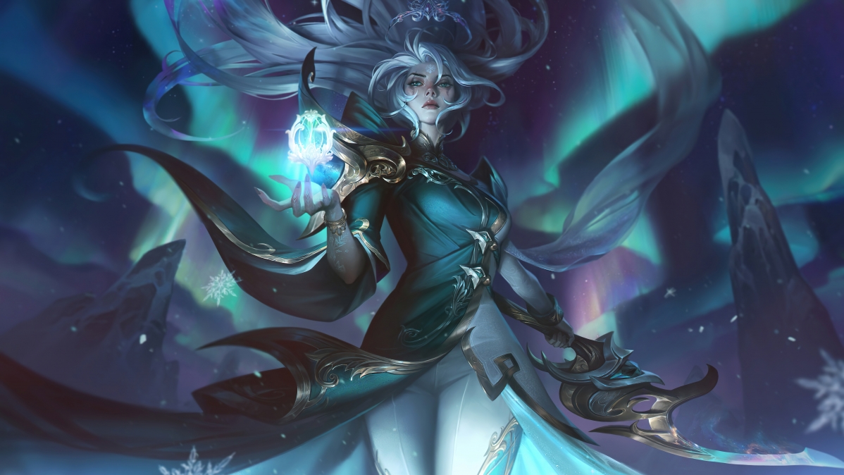 英雄联盟LOL，黛安娜皎月女神与北极星神高清8K壁纸，7680x4320超清画质，电脑桌面必备！
