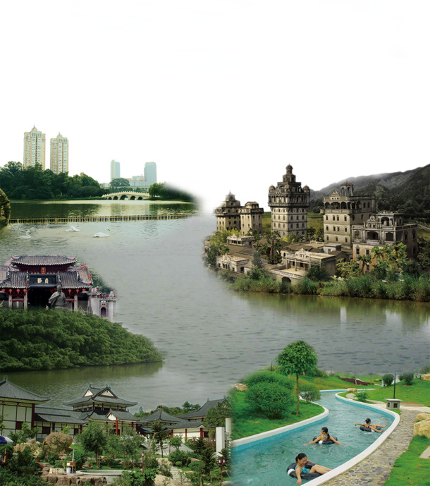 侨乡城市风光摄影，高清PNG透明背景图片素材，PSD格式免费下载