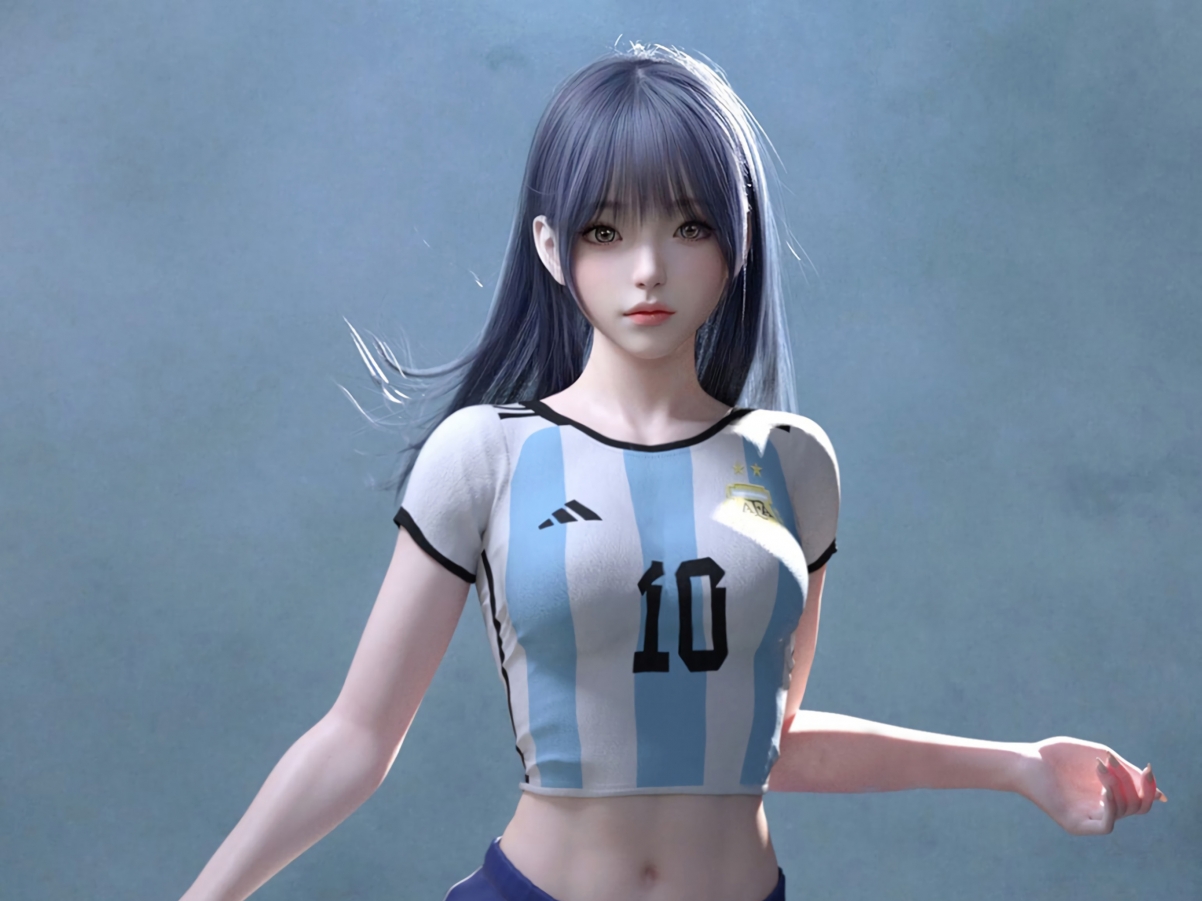 3D美女足球宝贝iPad壁纸，高清2732x2048球衣图片，莜莉YOLY专属平板壁纸下载
