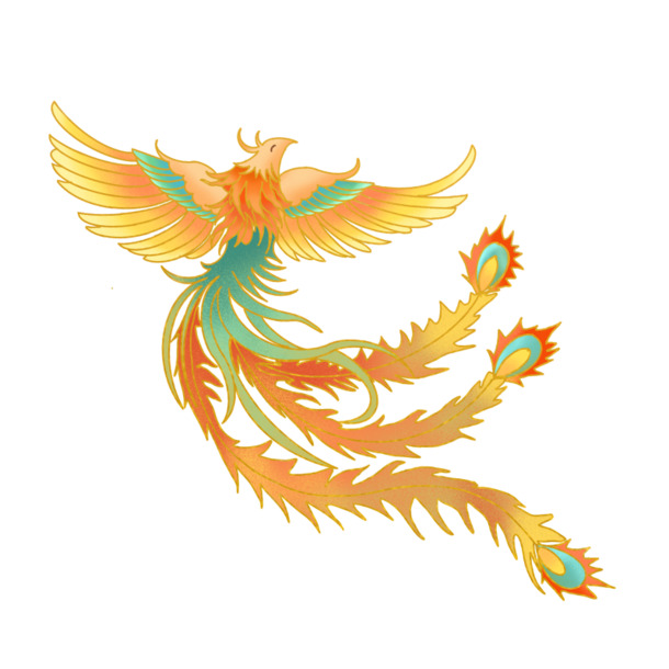 中国风彩色凤凰PNG透明图，PSD设计素材，高清下载