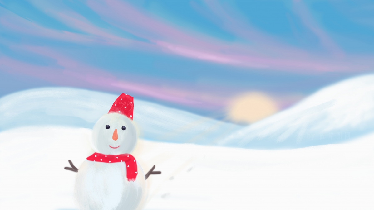 冬日雪景手绘，雪人雪地高清壁纸，圣诞节专属，7680x4320超清下载