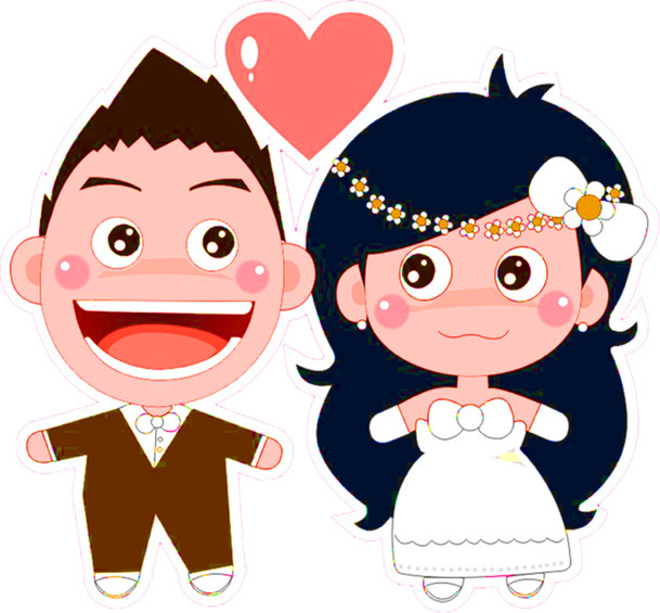 婚庆卡通人物PNG透明图，情人节节日元素，高清素材免费下载
