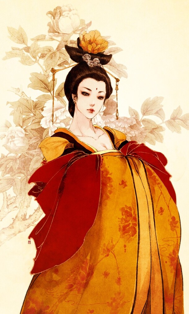中国风手绘霸气美女PNG透明背景，卡通手绘图片素材高清下载