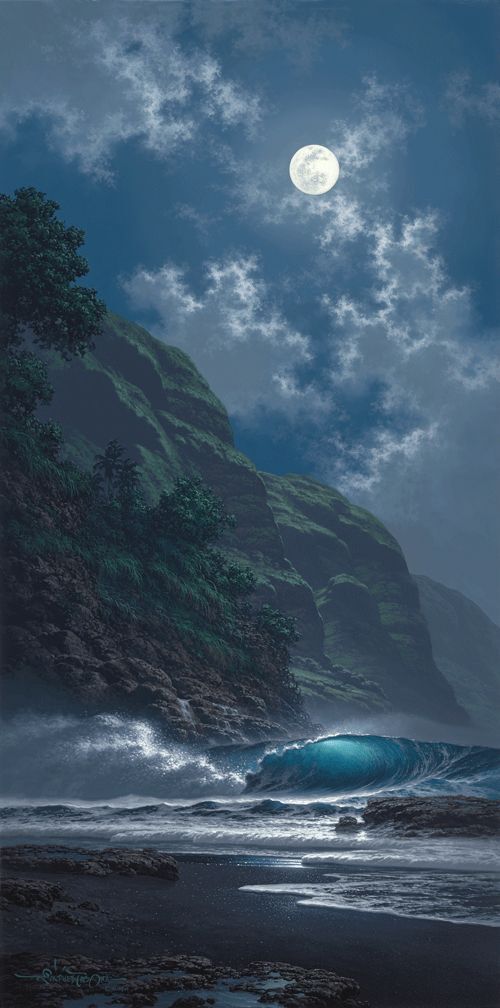 蓝天星空云彩月光壁纸，高清PNG透明背景，卡通手绘设计素材下载