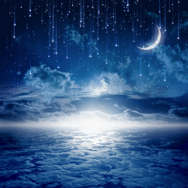 梦幻月下海背景，七夕情人节PNG透明图，高清节日元素设计素材下载
