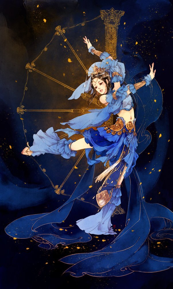 蓝衣女子翩翩舞动，唯美高清PNG透明背景卡通手绘图片，免费下载