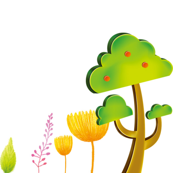 卡通树木PNG透明图，高清漂浮花瓣元素，设计素材免费下载