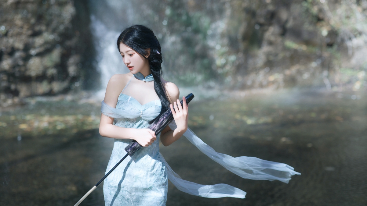 国风美女4K高清壁纸，优雅气质，美丽裙装与伞韵，电脑桌面美化首选