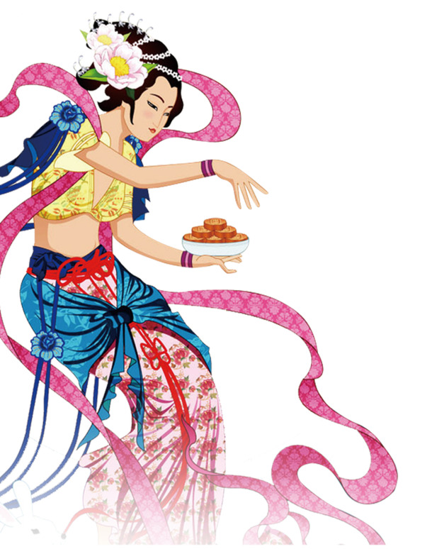 嫦娥手持月饼，高清PNG透明图片，中秋佳节元素，免费下载设计素材