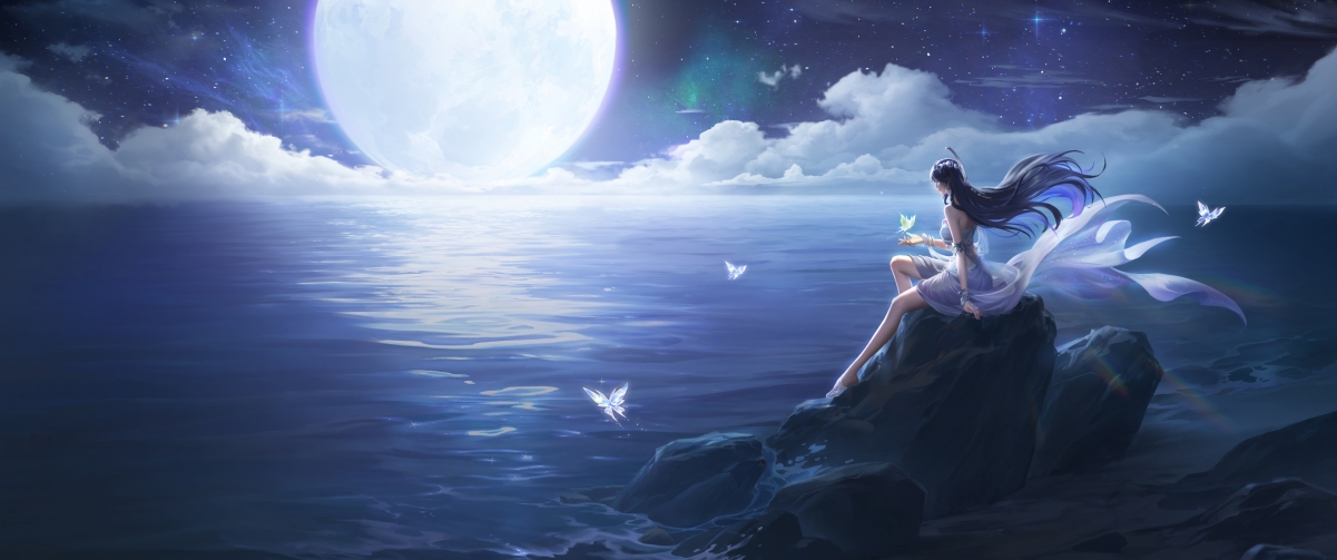 王者荣耀，幻海映月唯美壁纸，超清4K带鱼屏，3440x1440高清下载