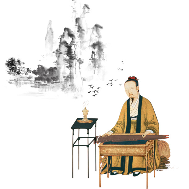 山水古人PNG透明图，中国风装饰元素，高清PSD设计素材下载