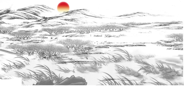 水墨山水元素，高清PNG透明图片，墨迹笔触PSD素材，免费下载