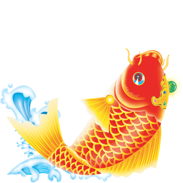 水纹鲤鱼PNG透明图片，高清动物装饰元素，设计素材免费下载